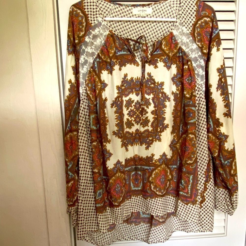 Umgee Boho Houndstooth And Paisley‎ Lace Tunic Top